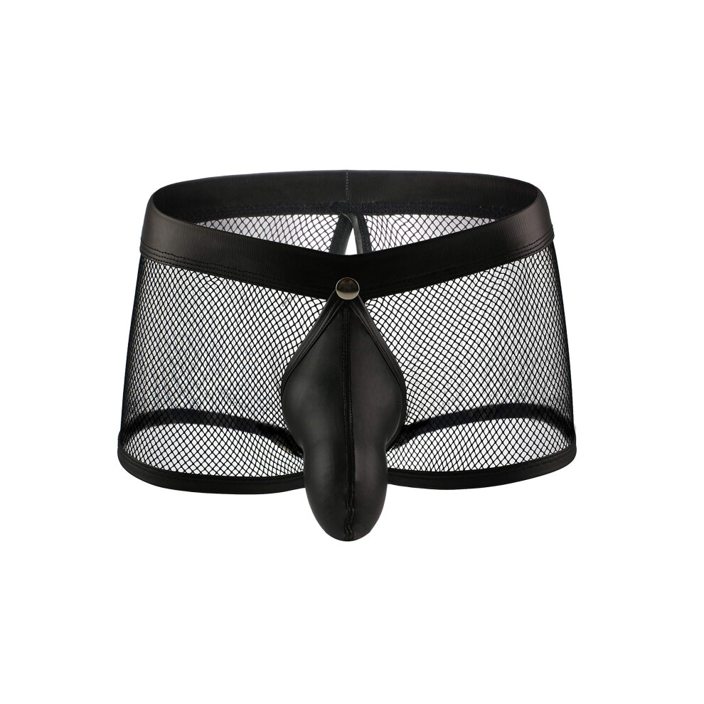 Black Men's Boxer Shorts Leather Boxer Briefs Xl Wetlook Mesh Underwear Open Crotch Sexy Lingerie Clubwear Jockstraps