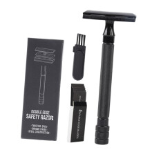 Manual Razor Set for Men - Black Metal Face and Beard Razor, Body Hair Razor with Replacement Blades