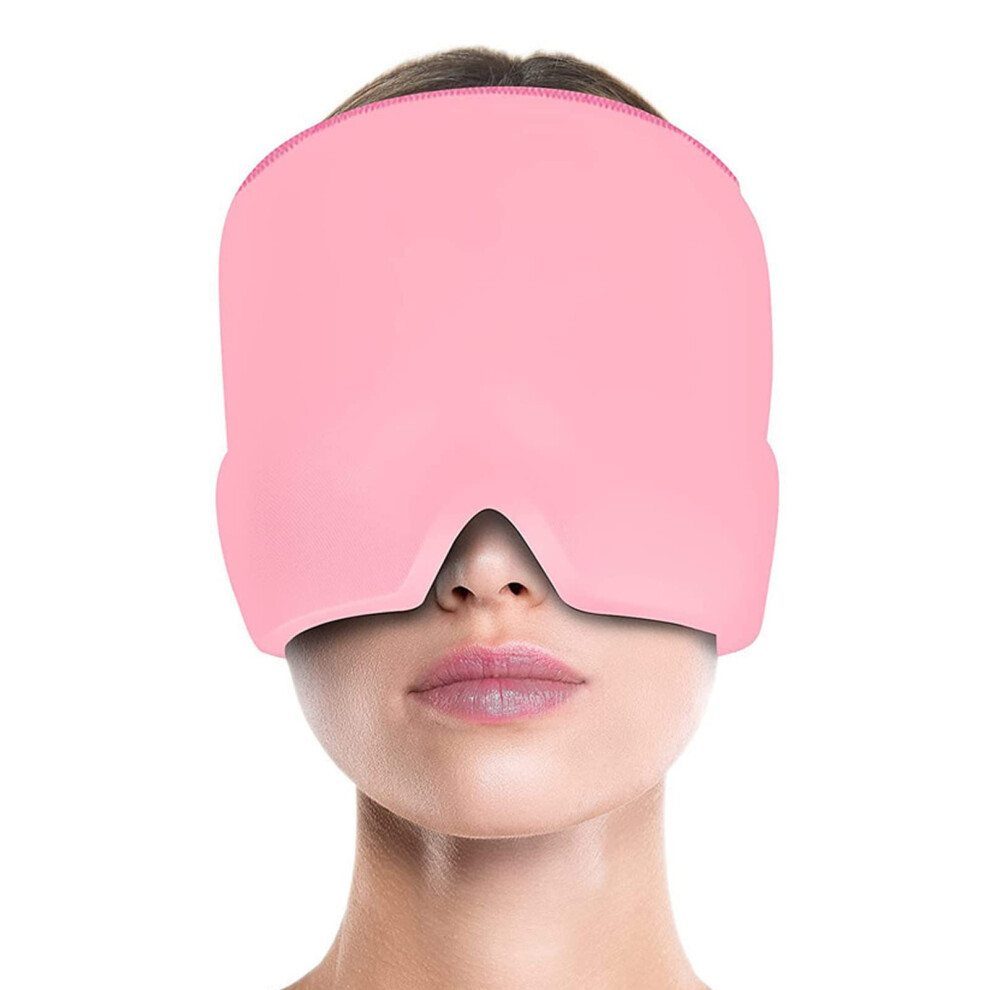 Pink Migraine Mask Gel Cooling Hat With 360 Cooling Pads For Headache Relief, Hot Cold Therapy Sleep Mask