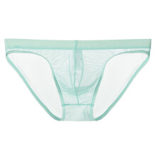 Transparent Underwear for Men, Thin Bagless Tummy Control Thong, Seamless Satin Briefs, Light Blue A2, Size 3XL