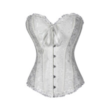Women's Patent Leather Corset Top Bustier Shapewear with Bra, Full Breast Support, A-White, XXL Size