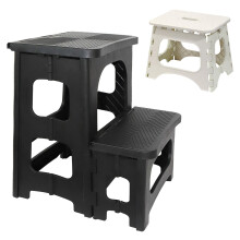 Step Stool 2 Levels Foldable Non-Slip Tread Portable Stool for Kids White 150 kg Capacity for Kitchen Home Office Outdoor