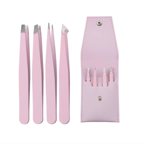 Lash Tweezers Set 4 PCS for Eyelash Extensions Makeup Tools Purple Precision Applicator
