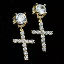 Zircon Cross Earrings for Men and Women, Golden Ear Studs, Fashionable Jewelry Pieces, High-Quality Materials