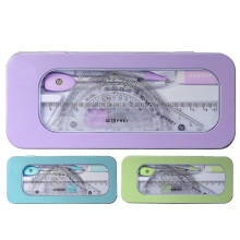 Geometry Set - 7 Piece Ruler, Protractor, and Compass Set for Back to School, Math Stationery, Secondary School Supplies, Blue