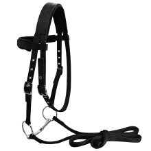 Horse Headcollar Adjustable Black Thickened Rope Halter Padded Chrome Plated Fittings for Horses 1.45 to 1.6 Metres Large
