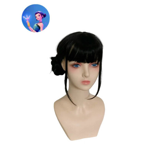 (Black) Demon Kpop Hunters Cosplay Wig Long Straight Hair Temperature Fans Silk Anime