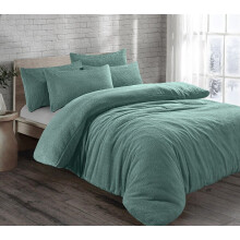 Cozy Teddy Bear Fleece Teal Duvet Cover Set | Sherpa Thermal & Soft Warm Bedding for Ultimate Comfort (Single)