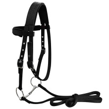 Rope Holder Horse Halter Black Adjustable Thickened Padded Halter with Chrome Hardware for Horses 1.45 to 1.6 Metres