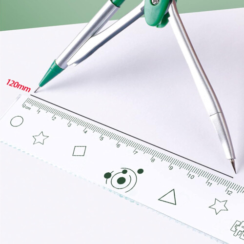 Math Geometry Set with Rulers, Protractor, Compass, Eraser, Pencil Refills for Drafting and Drawing - 8 Pieces 2