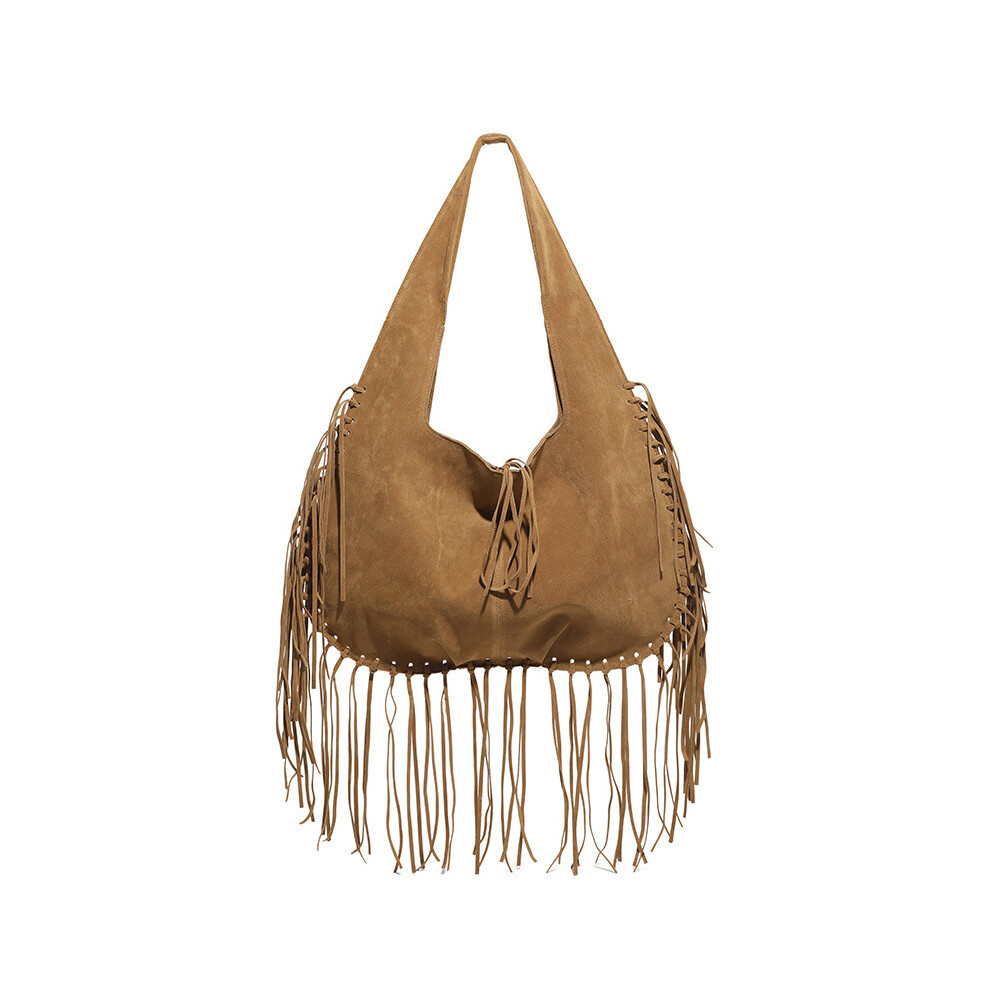 (Brown) Suede Large Capacity Retro Satchel With Tassel Design And Solid Daily For Color-image-OPC-PK22RZD-NEW