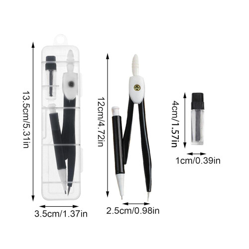 Drawing Compass Set, Portable Geometry Compass Tool for Home and Office Use, Black Drawing Tool for Precision Geometry 2