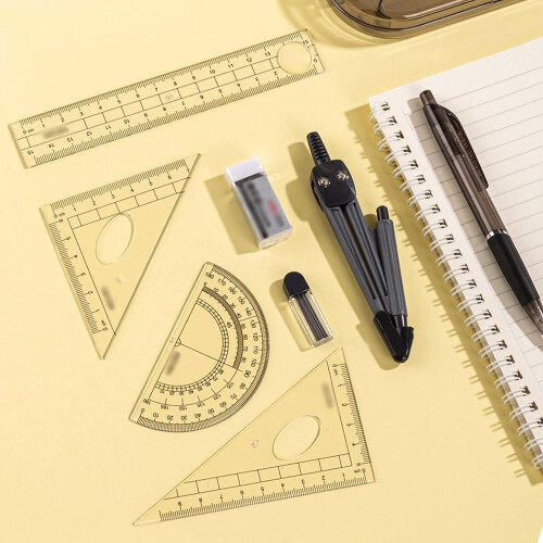 Mathematics Geometry Kit Set - 8-Piece Tool Set with Compass, Protractor, Pencil, Eraser, Triangle Ruler, Storage Box 1