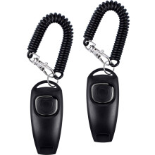 2 Pack Clicker Dog Whistle for Barking Control and Training, Upgraded 2 in 1 Clicker with Hand Strap, Black