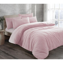 Cozy Teddy Bear Fleece Pink Duvet Cover Set | Sherpa Thermal & Soft Warm Bedding for Ultimate Comfort (Double)