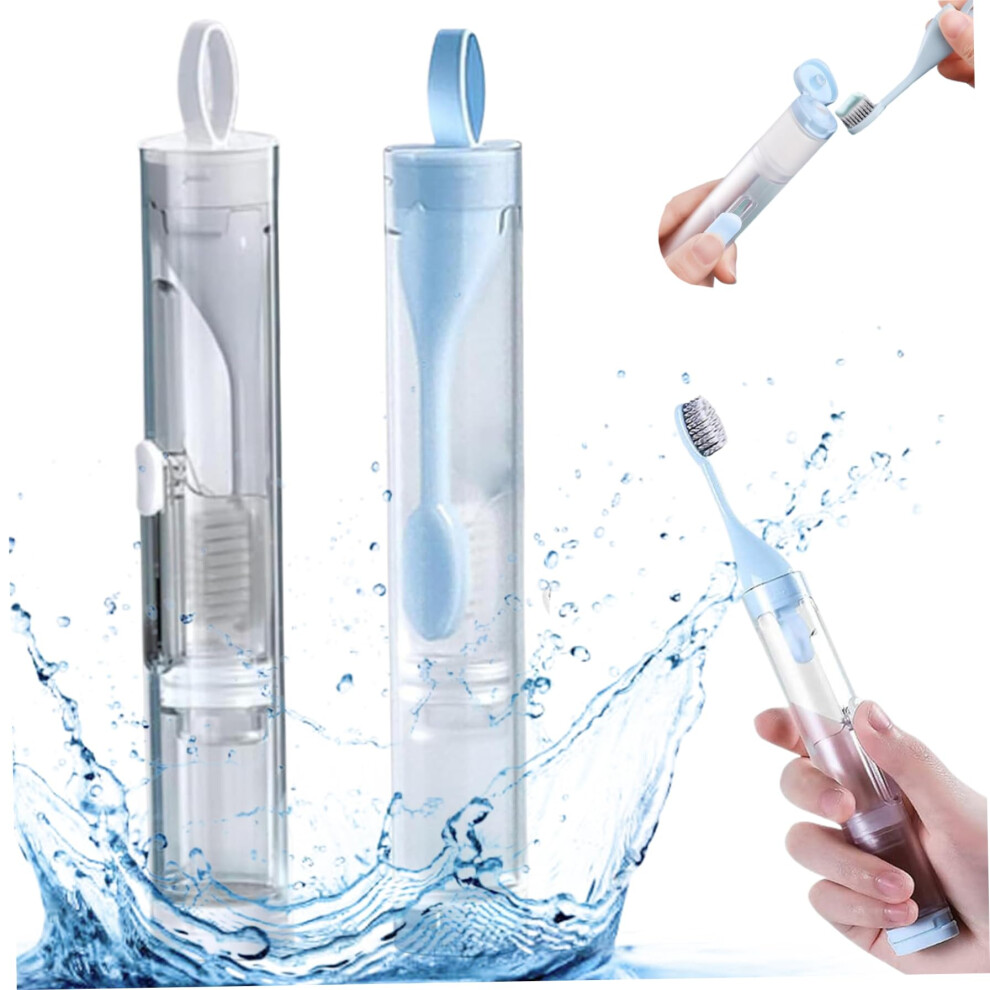 2pcs Folding Travel Toothbrush Kit with Built-in Toothpaste Container for Camping, School, Business Trip