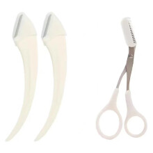 3-Piece Eyebrow Trimmer Set for Women, White Eyebrow Razor, Scissors with Comb, Facial Hair Removal Tools
