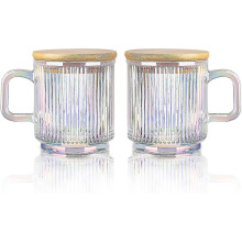 PARK (bunt) Schillernde Kaffeetassen aus Glas, 2er-Set, 340 ml, gerippte Kaffeegläser, Teetassen mit