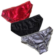 PARK (XL-3 Color-A) Braguitas de seda morera para mujer, bikini sexy de satén, ropa de playa, pantalones