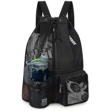 PARK (nero) Borsa da nuoto con coulisse e 2 tasche in rete, portatile e resistente, per viaggi brevi,