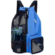 PARK (blu) Borsa da nuoto con coulisse e 2 tasche in rete, portatile e resistente, per viaggi brevi,