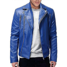 PARK (2XL-Azul Oscuro) Abrigo de Cuero PU de Moda para Hombre Chaqueta de Motociclista de Corte Entallado