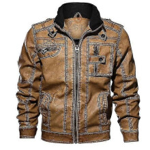 Chaqueta de cuero PARK (6XL-Caqui) para hombre, talla grande, para otoño e invierno, informal, con cuello