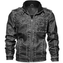 Chaqueta de cuero PARK (6XL-negra) para hombre, talla grande, para otoño e invierno, informal, con cuello