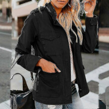 PARK(L-Nero)Giacca militare da donna con bottoni automatici, cappotto autunnale, maniche lunghe, giacche