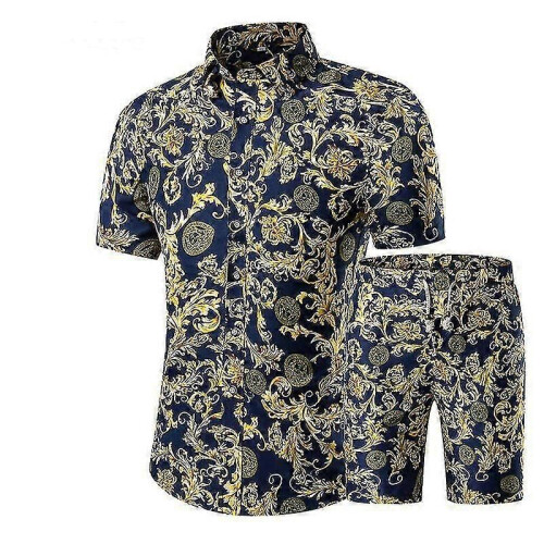 PARK(M-Navy) Completo da uomo composto da 2 pezzi, camicia a maniche corte e pantaloncini