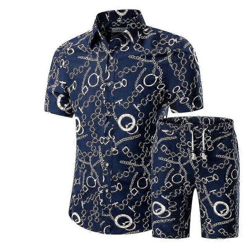 PARK(M-Blu) Completo da uomo composto da 2 pezzi, camicia a maniche corte e pantaloncini