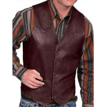 PARK (S-Marrone scuro) Gilet in similpelle da cowboy alla moda autunnale da uomo