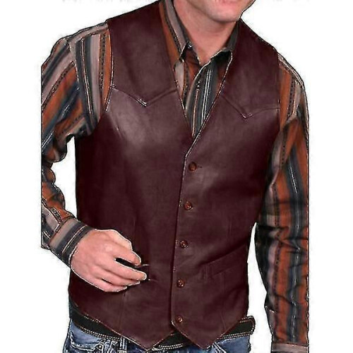 PARK (M-Braun) Herren Herbstmode Cowboy Kunstlederweste 2