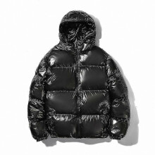 PARK (XXL-Nero) Cappotto casual da uomo con cappuccio metallizzato lucido