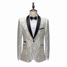 PARK (S-Weiß) Herren-Smokingjacke mit Blumenmuster, luxuriöser bestickter Blazer für Hochzeiten und