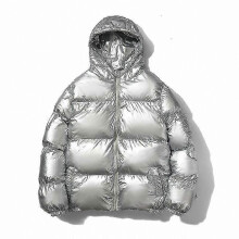 PARK (XL-Argento) Cappotto casual metallizzato lucido con cappuccio da uomo