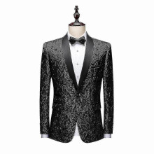 PARK (2XL-Schwarz) Herren-Smokingjacke mit Blumenmuster, luxuriöser bestickter Blazer für Hochzeiten