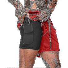 PARK (XL-Rosso) Pantaloncini da corsa 2 in 1 da uomo, pantaloni della tuta, pantaloncini sportivi atletici