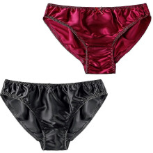 PARK (M-Dunkelrot-Schwarz) Damen Maulbeerseide Höschen Seide Sexy Bikini Seidenslip Satin Unterwäsche