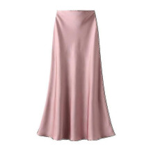 PARK (XL-Pink) Satin Midirock Hohe Taille Lange Röcke Für Frauen