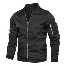 PARK (5XL-Schwarz) Herren Casual Loose Solid Color Stehkragen Reißverschluss Bomberjacke