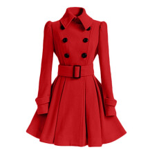PARK(S-Rot)Damen Wintermäntel Zweireihig Elegant Vintage Fashion Filz Trenchcoat