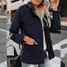 PARK (S-Blu scuro) Giacca militare da donna con bottoni automatici, cappotto autunnale, maniche lunghe,