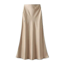 PARK (M-Champagner) Satin Midirock Hohe Taille Lange Röcke Für Frauen