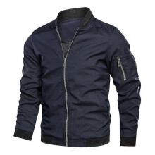PARK (4XL-Blau) Herren Casual Loose Solid Color Stehkragen Reißverschluss Bomberjacke