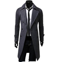 PARK (L-darkgrey) Abrigo de invierno para hombre, cálido, liso, largo, tipo gabardina, con botones,