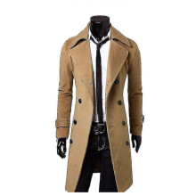 PARK (L-camel) Abrigo de invierno para hombre, cálido, liso, largo, tipo gabardina, con botones, informal,
