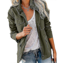 PARK (3XL - Verde militare) Giacca militare da donna con bottoni automatici, cappotto autunnale, maniche