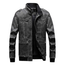 PARK (3XL-Schwarz) Herren Freizeit Einfarbig Stehkragen Lederjacke Mantel 3 Farben