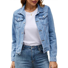 PARK (XXL-Hellblau) Damen Langarm-Kurzjeansjacke mit Taschenschnalle
